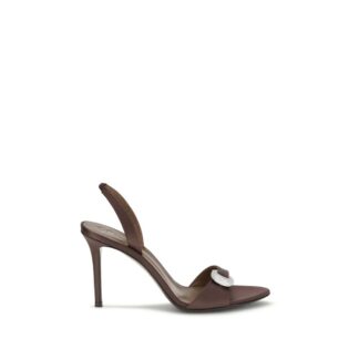 Brown Silk Stiletto Heel Sandals