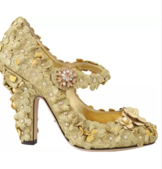 Dolce & Gabbana  Gold Floral Crystal Mary Janes Pumps
