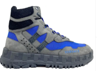 Versace  Gray Leather Lace-Up Boots