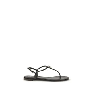 Black Calf Leather Bos Taurus Flat Sandals