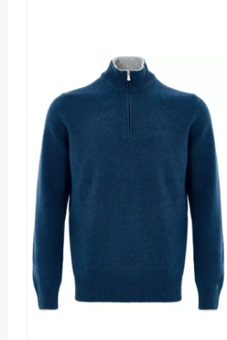 Gran Sasso Blue Wool Half-Zip Mock Sweater