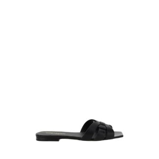 Black Calf Leather Bos Taurus Flat Sandals