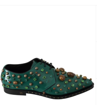 Dolce & Gabbana  Green Leather Crystal Dress Broque Shoe